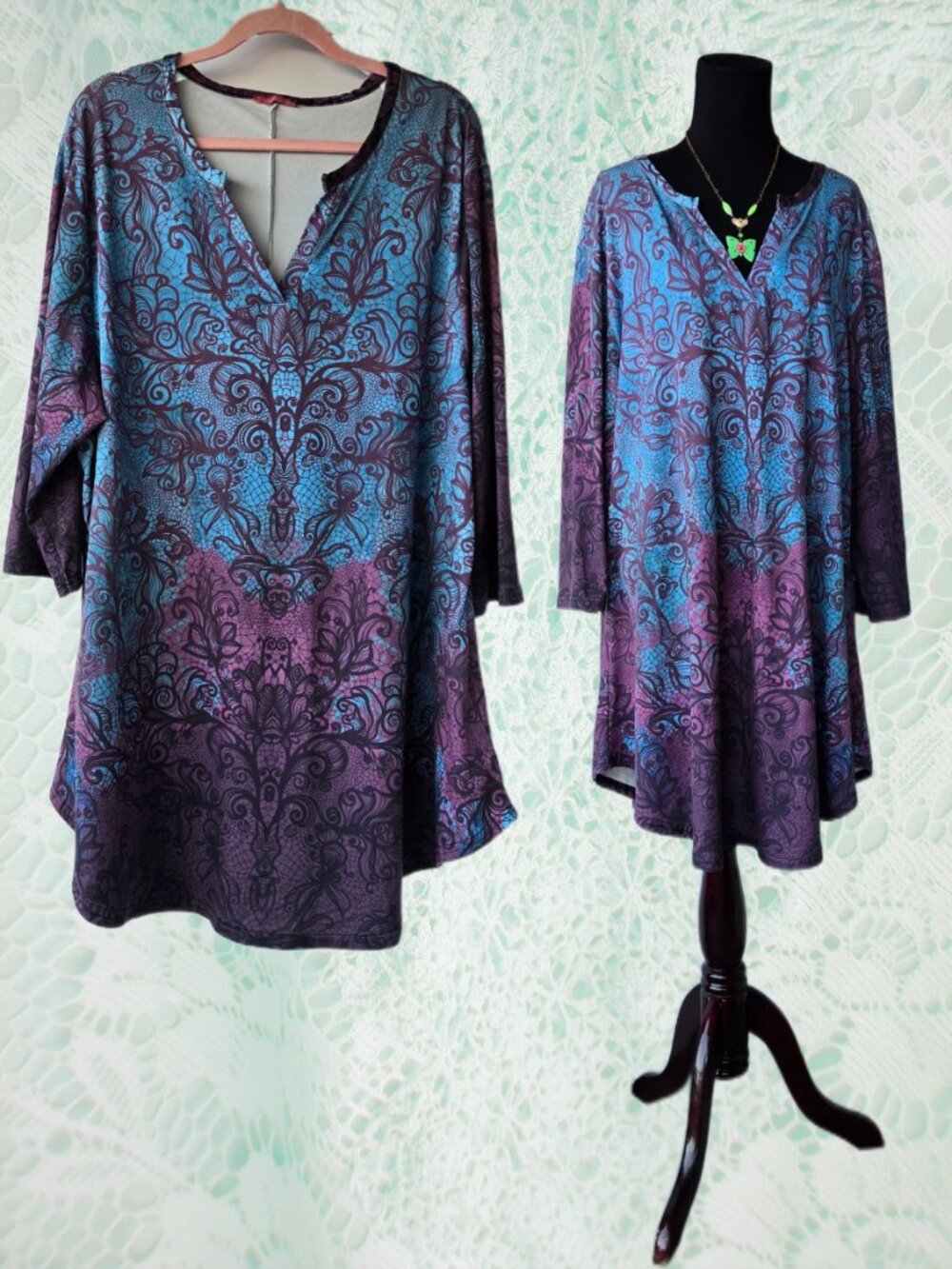 Simply Aster by Firmiana Boho Gypsy Print Tunic Art to Wear Women's Sz 4X